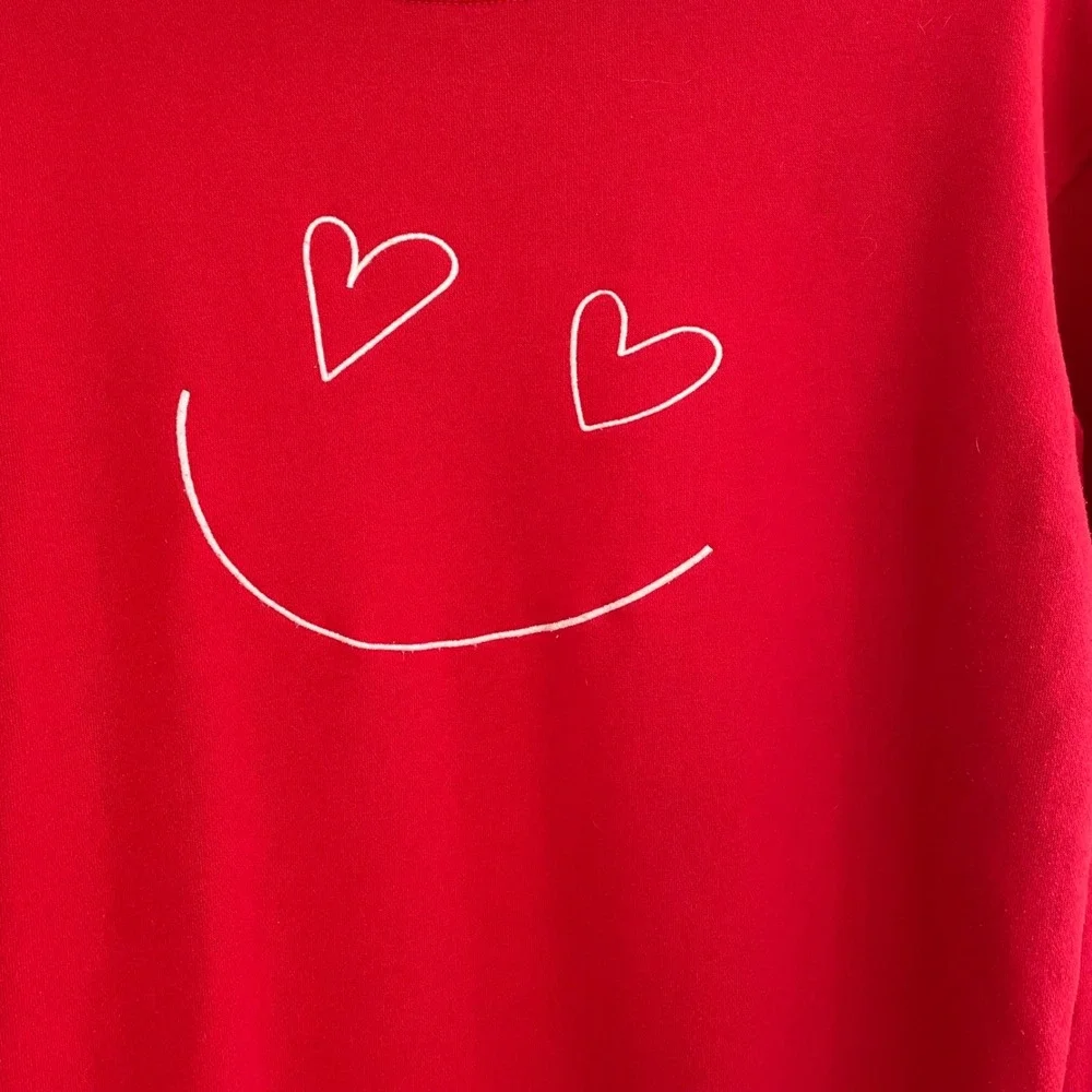 Cat & Jack‎ Red Heart Eye Smiley Face Sweatshirt XL 14 Varsity Stripe Pullover